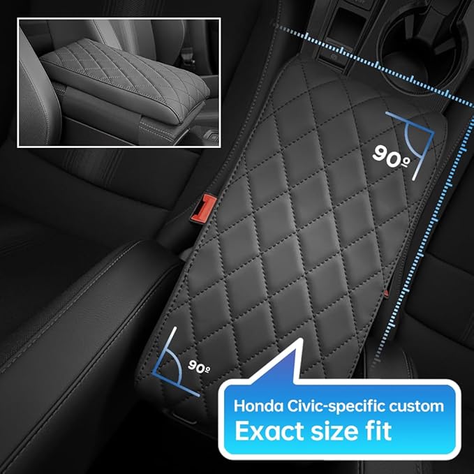 Civic Center Console Cover/Pad Fit 2022 2023 2024 2025 2026,Faux Leather Honda Civic Armrest mat,Posture Improving Support Cushion,Protector Console,Waterproof, Wear-Resistant,Flame-Retardant