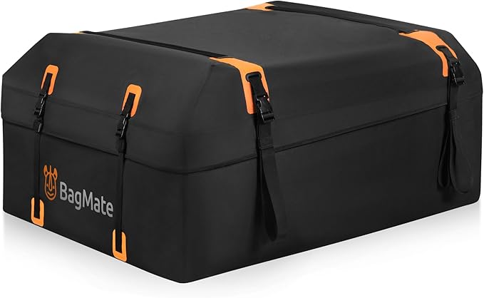 Car Roof Bag - Car Rooftop Cargo Carrier Bag – 19 Cubic Ft Waterproof Roof Rack Cargo Carrier, Includes Anti-Slip Mat, 4 Door Hooks, Reinforced Zipper/Buckle, with or Without Rack