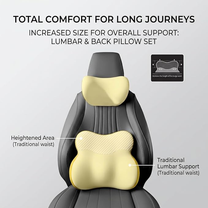 Car Headrest Pillow & Lumbar for Alfa Romeo Stelvio (949) 2017 2018 2019 2020 2021 2022, Car Seat Neck Pillow Back Support, Breathable All-Season Automotive Seat Cushions, 2PCS