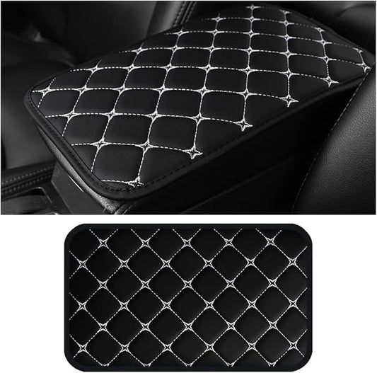 HZEL Car Center Console Cushion Pad, PU Leather Vehicle Armrest Protection Cover, Waterproof Automotive Interior Arm Rest Seat Box Mat Accessories, Universal for SUV, Sedan, Truck (Black/White)