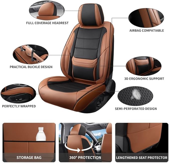 Car Seat Covers Custom Fit for Chevrolet/Chevy Cobalt 2004-2010 , Premium Faux Leather Waterproof Car Seat Protectors with Lumbar Support, Breathable Anti-Slip Easy to install(Black&Brown,Full set)
