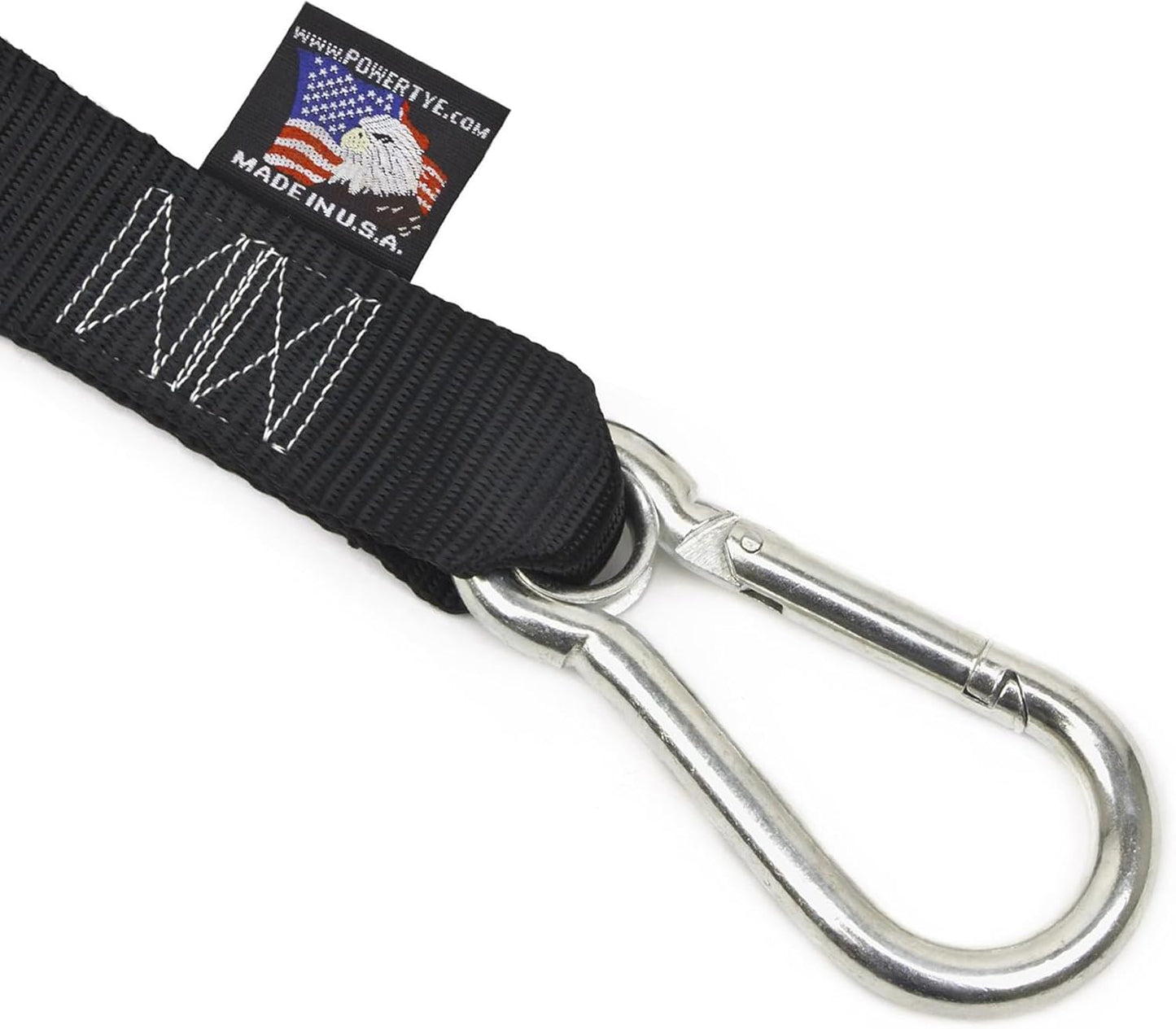 PowerTye - Made in USA - Extra Long Ratchet Tie Down Straps, Heavy Duty with Carabiner Hooks, Soft-Tye & Bag, for Motorcycle, ATV & Cargo, 1,000 lb WLL, 1.5 inch x 10ft Long, Orange/Black (Pair)