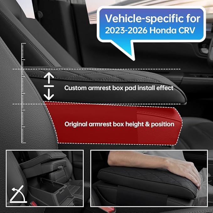 CRV Center Console Cover/Pad Fit 2023 2024 2025 2026,Faux Leather Honda CRV Armrest mat,Posture Improving Support Cushion,Protector Middle Console,Waterproof, Wear-Resistant,Flame-Retardant