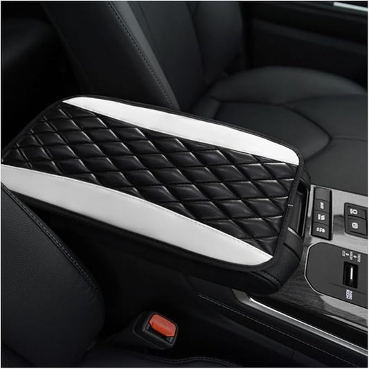 Car Center Console Cushion Pad, 12.6 × 7.48 Inches Waterproof Car Armrest Seat Box Cover, PU Leather Armrest Cover Protector for Most Vehicle, Universal Car Interior Accessories (White)