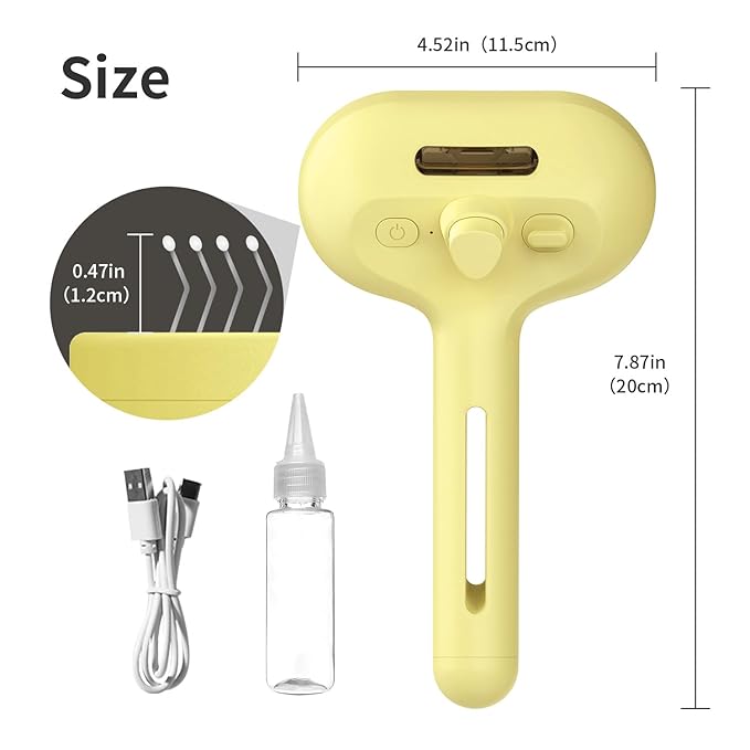 3 In 1 Self-Cleaning Steamy Brush for Pet Grooming - Anti-Static Flying Hair Spray, Removes Loose Hair and Reduces Shedding for Long and Short Fur, Yellow