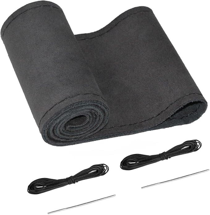 Belinous Suede Leather Steering Wheel Cover, DIY Stitch-On Steering Wheel Wrap with Needle & Thread, Non-Slip & Sweat-Absorbing, Universal Fit for 13.75-16 Inch (Size M3, Black)