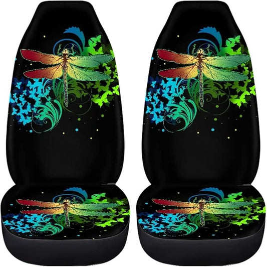 BIGCARJOB Butterflies Dragonfly Car Seat Covers Full Set,Dragonfly Pattern Bucket Seat Cover for Cars,SUV Truck,Univerfal Fit Auto Interior Accessories Car Seat Protector Set of 2 pcs