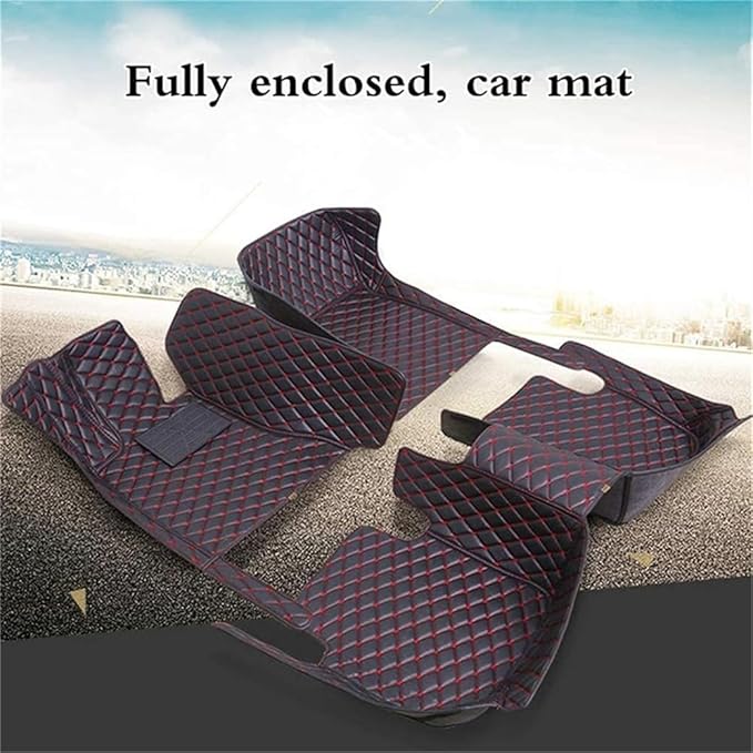 Custom Car Mats All Weather Fit Automotive Floor Mats PU Leather Protector Mat for Most Sedan, SUV, Truck Floor Mats (Red+Black Strip Shape)