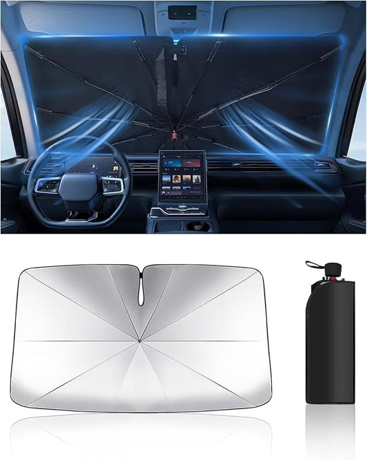 Car Windshield Sun Shade-Sun Ray Reflective Front Window Cover,Foldable Car Sunshade Windshield Umbrella with Bendable Handle for Heat and Sun Protection,Easy to Install for Cars,SUVs,Trucks and Vans