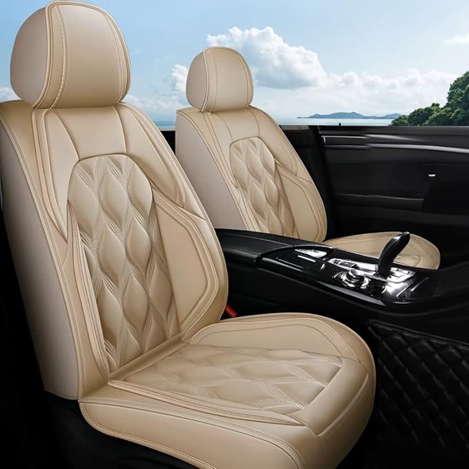 AOMSAZTO Car Seat Covers Full Set Fit for Hyundai Santa Fe 2009-2026 Waterproof Faux Leather Car Seat Cushions Automotive 5 Seat Covers Set（Beige）