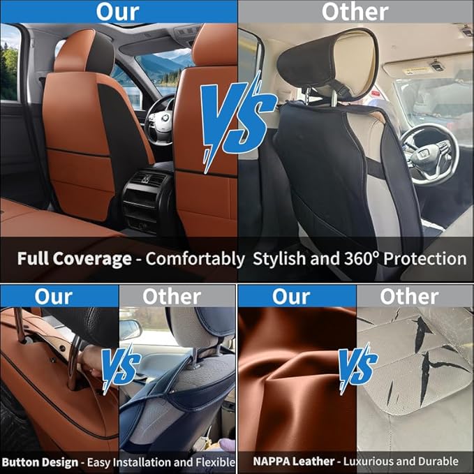 Car Seat Covers Full Set Custom Fit for Mercury Sable 1995-2009-Luxury Leather with Lumbar Support, Breathable, Waterproof, Anti-Slip, Durable, Easy to Install (BlackBrown,Full Set)