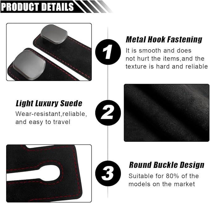Car Seat Back Double Hooks for Headrest, Leather Car Back Seat Hooks for Purse and Bags, Upgraded 2 in 1 Purse Hook for Car Seat, Universal Vehicle Headrest Hangers for Car, Home (Black, 1PC)
