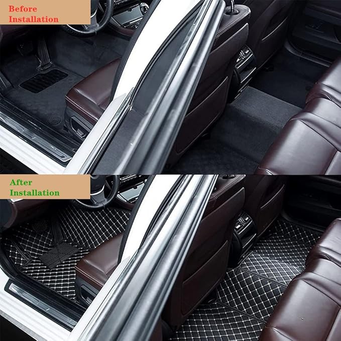 Custom Personalized Floor Mats for Cars - Luxury Full Coverage All Weather Mats, Anti-Slip Leather Mat Set, Fit for 99% of Cars, SUVs & Trucks (Black+Red Line, D-Diamond+Strip)