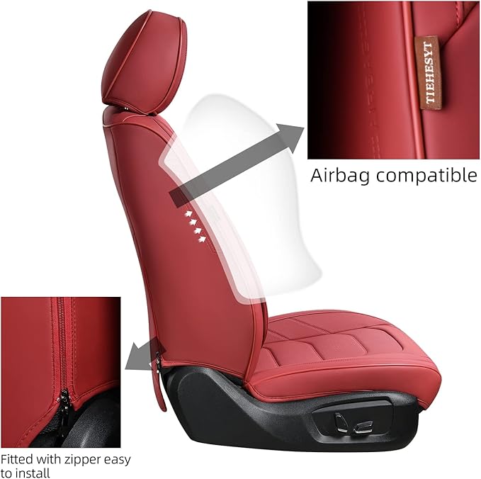 Martha Red Car Seat Covers Full Set, Breathable Leather Automotive Front and Rear Seat Covers & Headrest for Comfortable Driving, Universal Auto Interior Fit for Most Kinds of Vehicles, Cars