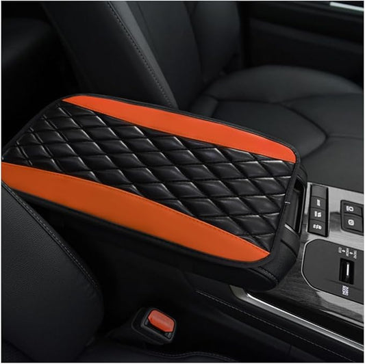 Car Center Console Cushion Pad, 12.6 × 7.48 Inches Waterproof Car Armrest Seat Box Cover, PU Leather Armrest Cover Protector for Most Vehicle, Universal Car Interior Accessories (Orange)