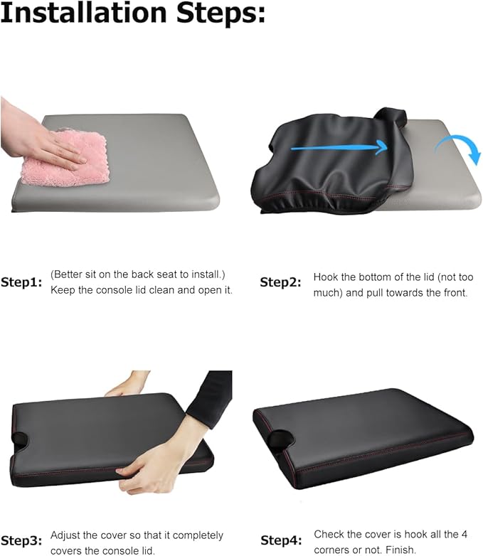 INTGET Center Console Armrest Cover for 2026 Ford F150 Accessories 2015-2023 2024 2025/for F250 F350 F450 F550 2017-2026 40/20/40 Jump Seat Car Arm Rest Lid Seat(red stitches, 2015-2026 Jump Seat)