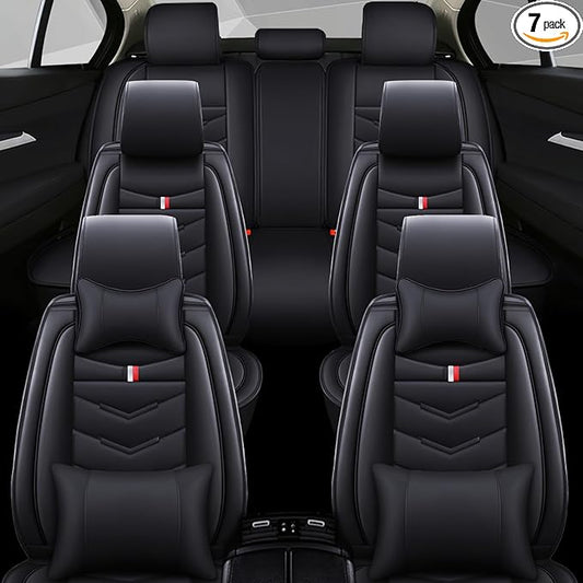 Car Seat Cover 7 Seats for Ford Explorer 2000-2025, Waterproof Durable Compatible Airbag, Premium Leather Seat Protector(7 Seats Luxury,Black)