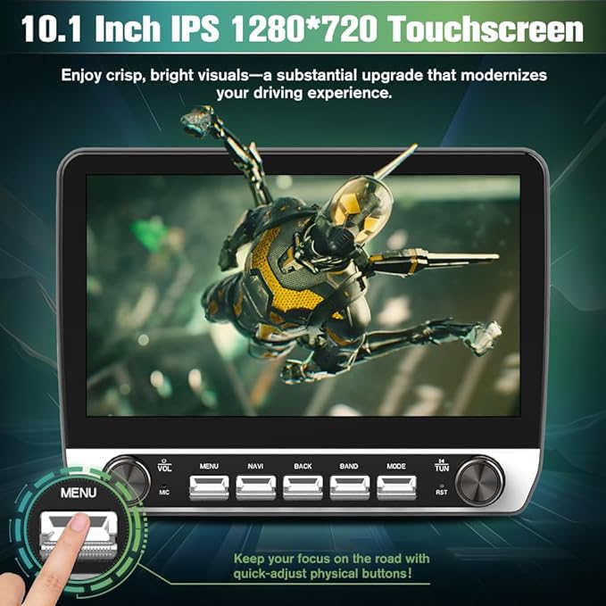 Car Radio Stereo Upgrade for Dodge RAM 1500/2500/3500 2013-2018, Android Head Unit with 10.1 Inch Touch Screen/Backup Camera/Wireless CarPlay & Android Auto/Mirroring/Wi-Fi/Bluetooth/SWC/FM/AM