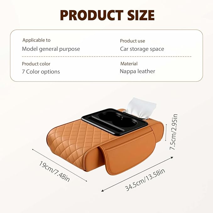 Multifunctional Car Armrest Cushion with Integrated Booster, 2026 Upgraded Universal Style Memory Cotton Car Armrest Box Pad, Car Center Console Armrest Pillow, with 2 Cup Holder (Black)