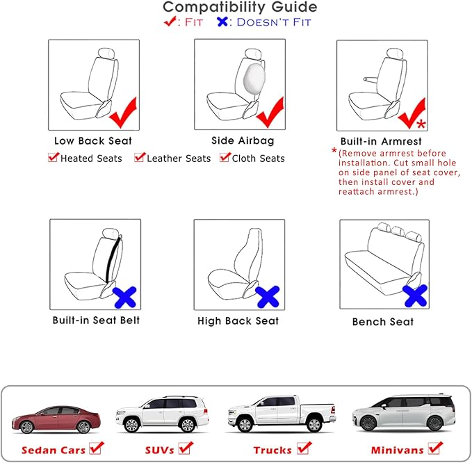 Champlus Car Seat Covers, Canvas Seat Protectors for Two Front Seats, Universal Fits Sedan Cars, SUVs, Trucks, and Mini Vans, Airbag Compatible, Quick Install, Set of 2, Gray