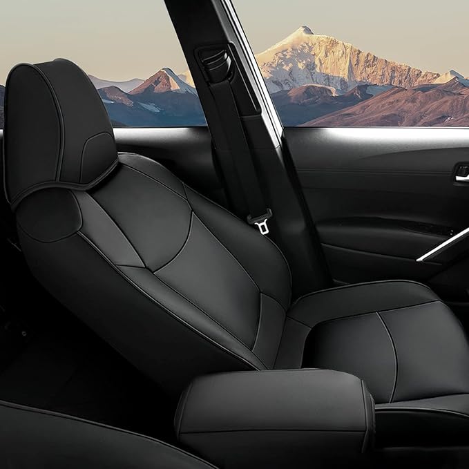 AOMSAZTO Custom Fit for Toyota Corolla Cross Hybrid 2023 2024 2025 Faux Leather Car Seat Covers Full Set Compatible Airbag Corolla Cross Hybrid S,SE,XSE Seat Protector Sedan Black