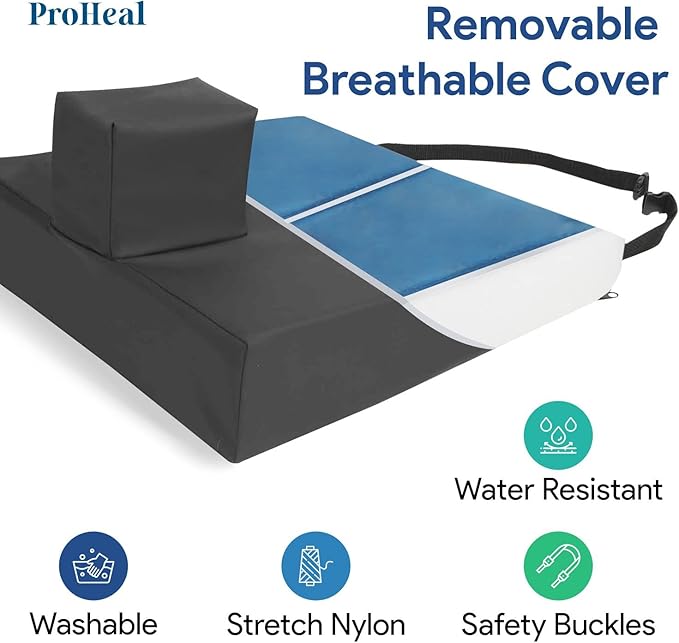 Gel Wedge Seat Cushion with Pommel, Bariatric 24" x 18" x 4" - 2" - Better Posture and Hip Positioning - High Density Foam and Pressure Redistribution Gel and Back, Tailbone, and Coccyx Support