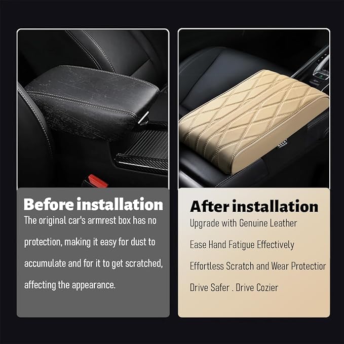 Car Center Console Cover, Memory Foam Leather Vehicle Armrest Seat Box Pad Protector, Comforable Waterproof Automotive Center Middle Cushion Mat Accessories, Universal Fit (Gray)