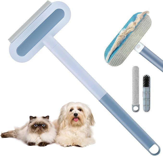 4 in 1 Pet Hair Removal Tool, Multifunctional Pet Hair Remover, Cat and Dog Hair Remover Brush Reusable with 23in Long Handle for Furniture, Couch, Carpet, Clothes