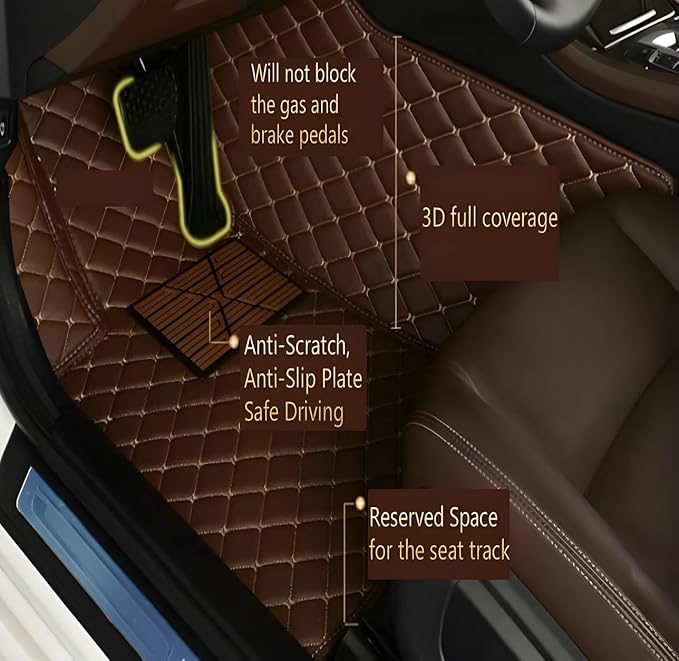 Customize Car Floor Mats for 99% Sedan SUV Sports Car All Weather Leather Full Coverage Waterproof Non-Slip Vehicle Lining Pads (Black White Stitching)