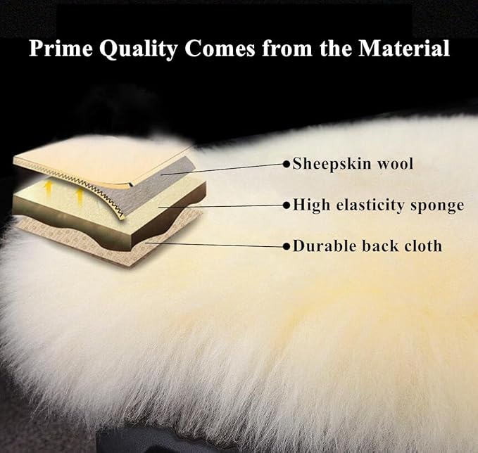 Winter Warmth: Universal Sheepskin Seat Cushion Cover - Natural Wool, for Cars, Trucks, SUVs & Vans - Cozy & Stylish Driving Companion Rear White