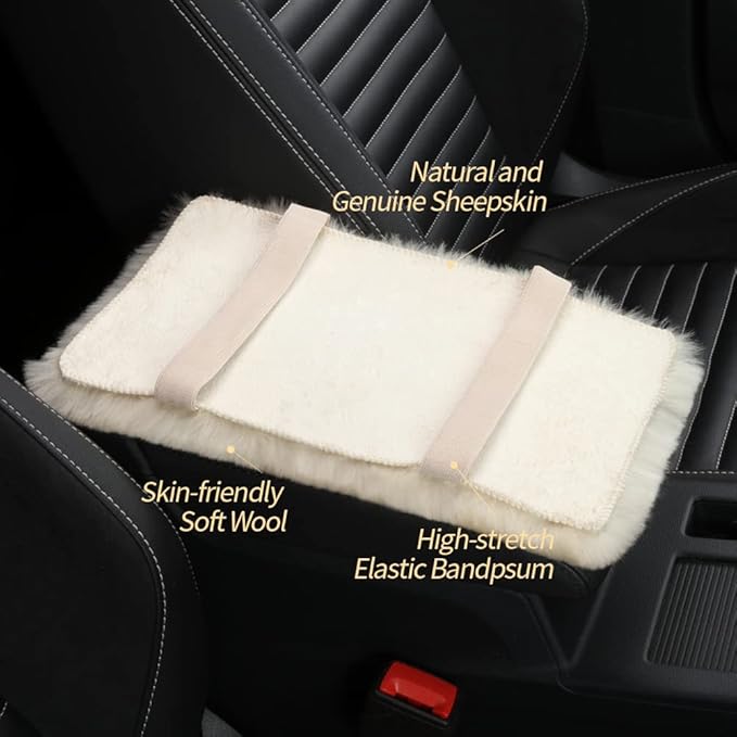 Sheepskin Armrest Cover Auto Center Armrest Cover Car Soft Console Pad, Fluffy Wool Auto Center Console Cover for Most Car Arm Rest Decoration Protector 7 x 13 Inch (Shearling, Pink)