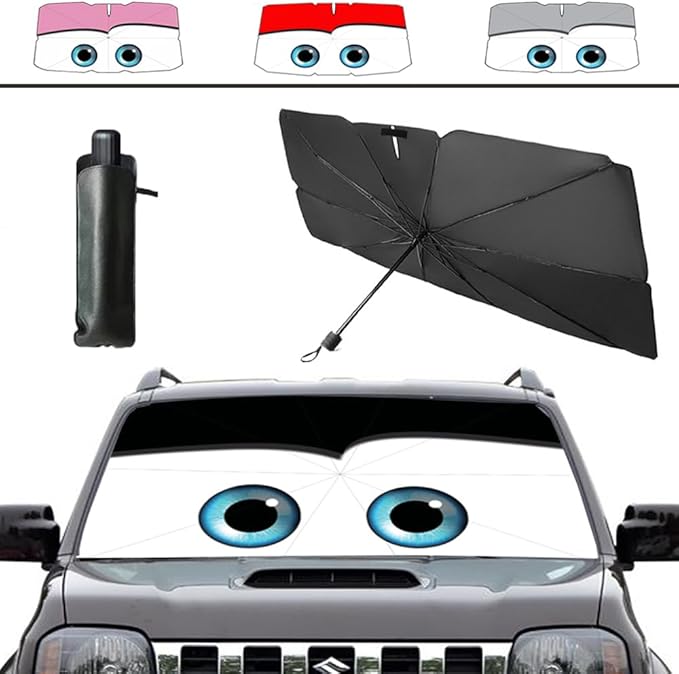 Windshield Sun Shade 2025 Car Accessories 100% Blackout Car Front Windsow Shades Umbrella Automotive Sun Visor Block Heat Insulation Protection (Black Eyes)