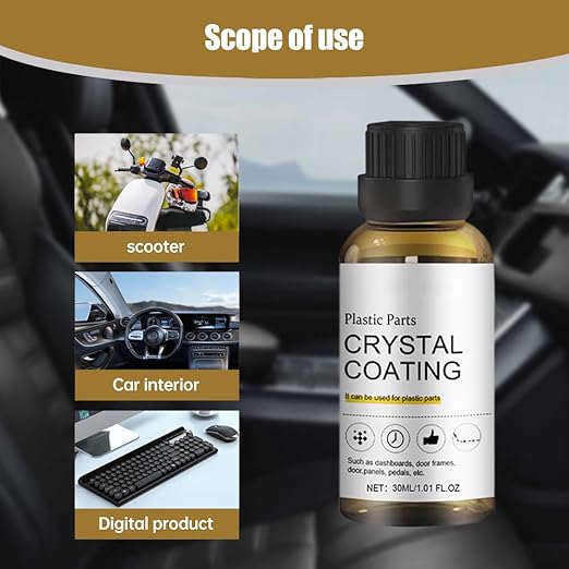 Crystal Coating for Car, 2026 New Plastic Parts Crystals Coating, Upgrade Plastics Parts Crystal Coating Plastic Restorer with Spong, Coatings Agent for Automotive Plastics (1Set)