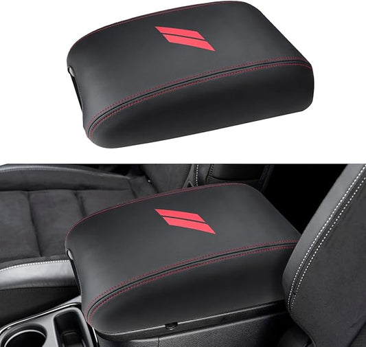 INTGET Car Rear Armrest Cover for Dodge Durango Accessories 2011-2023 Leather Middle Center Console Arm Rest Box Lid Seat Protector Cushion Saver (Red Stitches, 2011-2023)