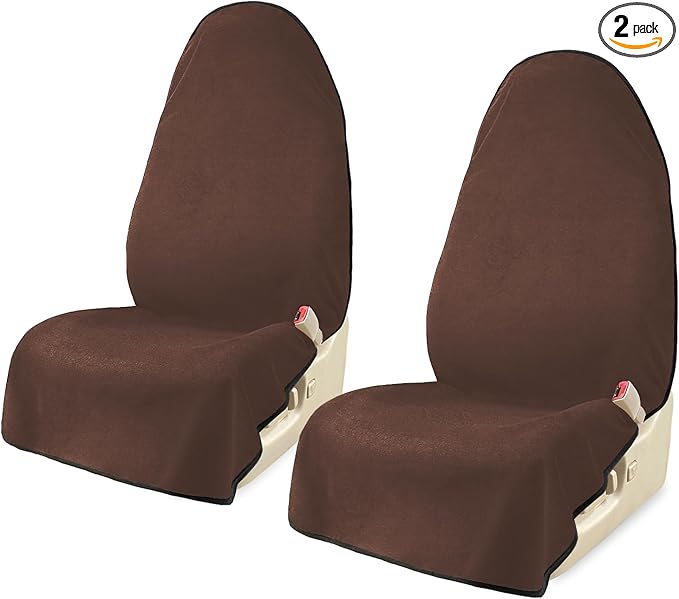 Car Seat Covers 2pcs Brown Waterproof Towel Car Seat Cover Universal Fit for Most Trucks SUV Fitness Athletes Pets Gym and Water Sport