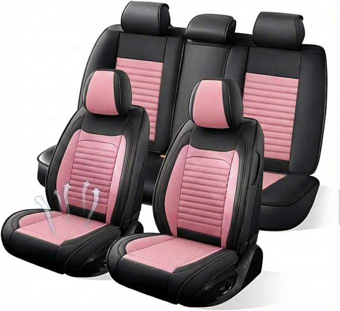 Car Seat Covers Full Set Fit for Toyota Camry 2001-2025,2026, Premium Faux Leather Car Seat Protector,Breathable Anti-Slip Full Wrapping Edge Seat Covers(Black&Pink,Full Set)