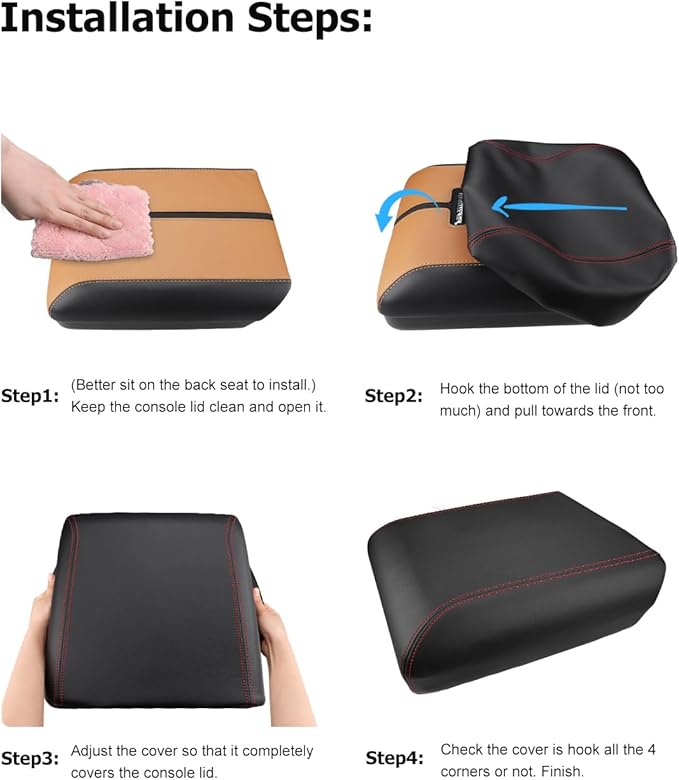 INTGET Center Console Cover for 2025 2026 Ford F150 Accessories Interior 2021 2022 2023 2024 Car Middle Arm Rest Armrest Lid Seat Cover Protector Elbow Cushion Pad(Black Stitches, 2021-2026)