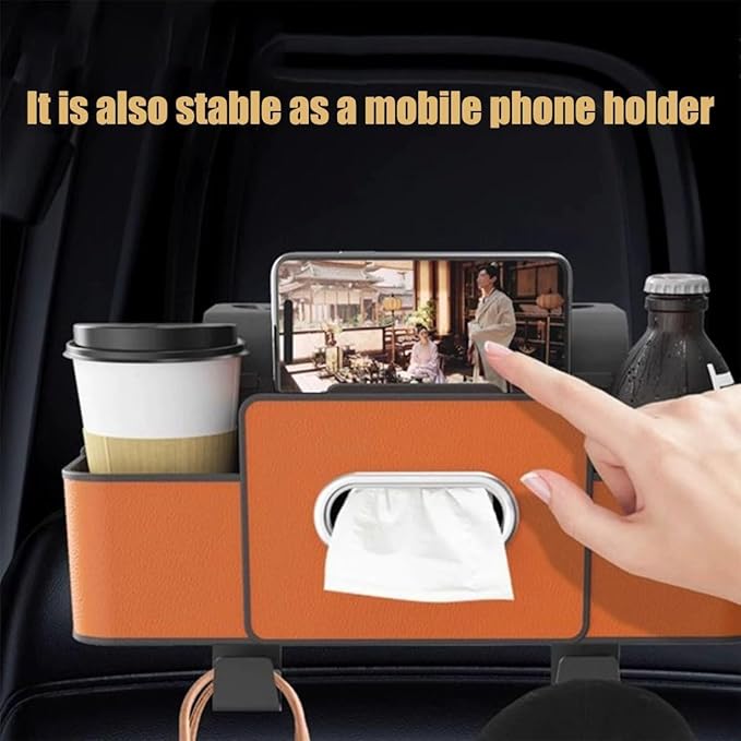 Car Multifunctional Seat Back Waterproof Storage Bag, Multifunctional & Waterproof Car Back Seat Organizer with 2 Cup Holders&Hooks, Hanging Storage Box for Most Cars (2pcs A)