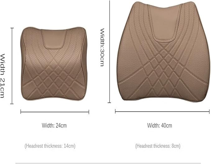Car Pillow Car Headrest Pillow Set Sewing Leather Lumbar Waist Support Memory Foam Fit for Seat Neck Protctive Cushion Accessories Car Neck Pillow(H)