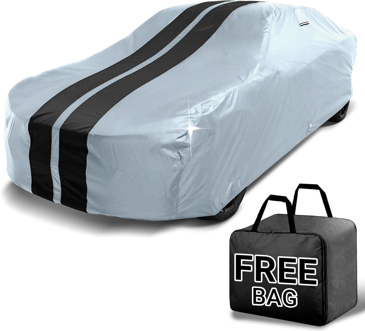 iCarCover Custom Car Cover for Chevy Chevelle Wagon (1973-1977) Waterproof All Weather Rain Snow UV Sun Protector Full Exterior Indoor Outdoor Car Cover (Stripe - Gray/Black)