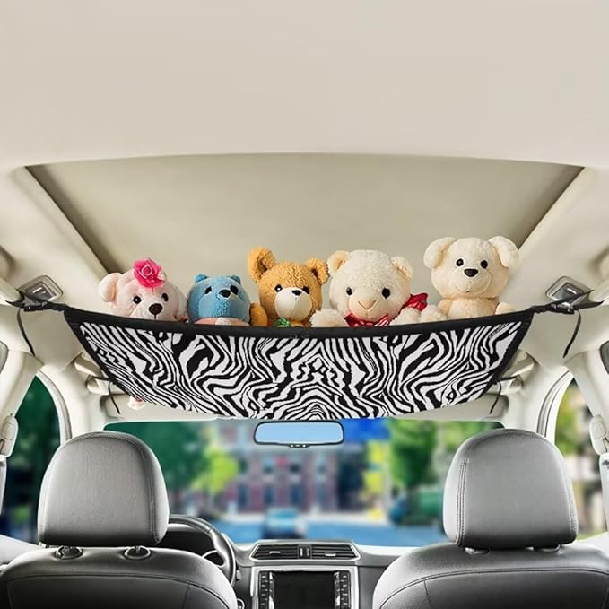 Car Roof Storage Bag Zebra Stripes Car Storage Bag Organizer Multi-Purpose Car Bag Storage Box Organizer Pouch Pocket Large Capacity Storage for Small Items