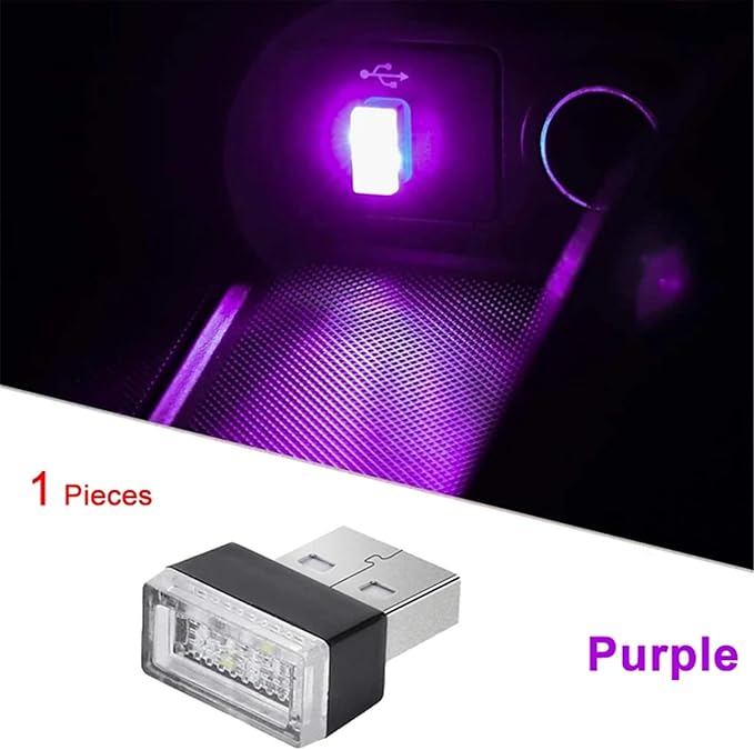 1/4/10 PCS USB LED Light Car Interior Styling Atmosphere Decorative Lamps Mini Universal Portable Ambient Lighting Kit Red Bule(1 PCS_Purple)