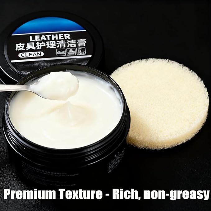 XIRUJNFD 160g/5.6oz Cleaning and Care Cream for Leather Care Conditioner, Restores & Protects for Dashboard, Steering Wheel Protection, Bag, Clothing, Sofa, Furniture, with Towels & Sponges (2)