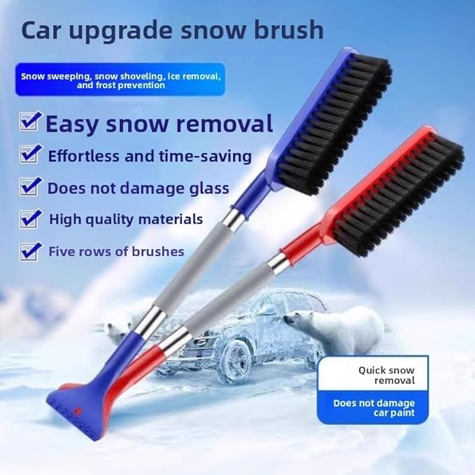 24” Car Snow Brush with Ice Scraper 2 in 1 Detachable Snow Clearing Tool with Storage bag 7.8" Bristle Head Scratch Free, SUV Truck RV Window Roof Exterior (Blue)