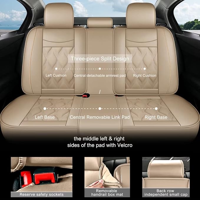 AOMSAZTO Car Seat Covers Full Set Fit for Volkswagen Jetta 2008-2026 Waterproof Faux Leather Car Seat Cushions Automotive 5 Seat Covers Set（Beige）