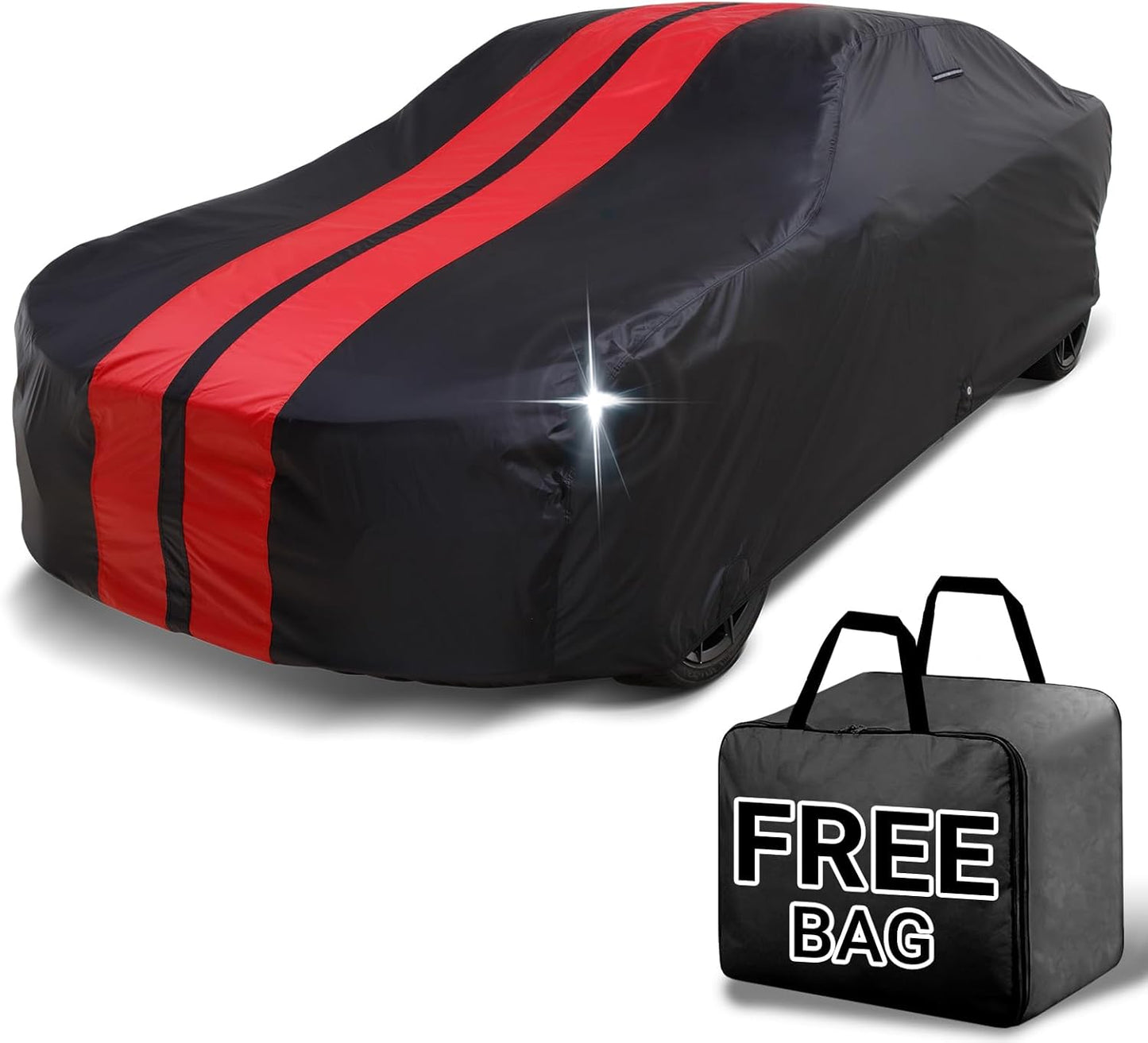 iCarCover Custom Car Cover for Chevy Monte Carlo (1970-1972) Waterproof All Weather Rain Snow UV Sun Protector Full Exterior Indoor Outdoor Car Cover (Stripe - Black/Red)