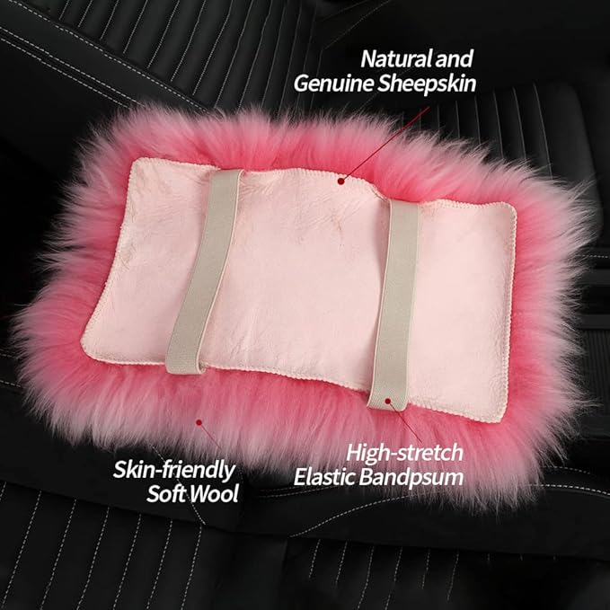 Sheepskin Armrest Cover Auto Center Armrest Cover Car Soft Console Pad, Fluffy Wool Auto Center Console Cover for Most Car Arm Rest Decoration Protector 9 x 14 Inch (Long Wool, Khaki)