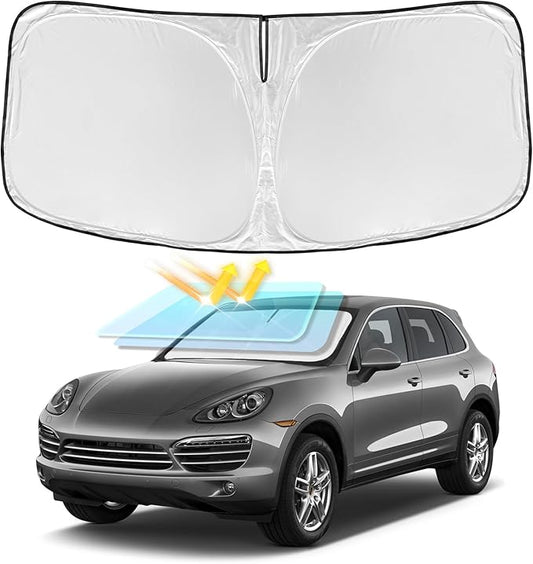 for Porsche Cayenne 2019-2024 2025 Windshield Sun Shade - 4 Layers Car Sunshades for Front Windows Shade Cover Custom Fit Cayenne Sun Visor 250T Retractable Shade Blocks UV Rays Car Accessories