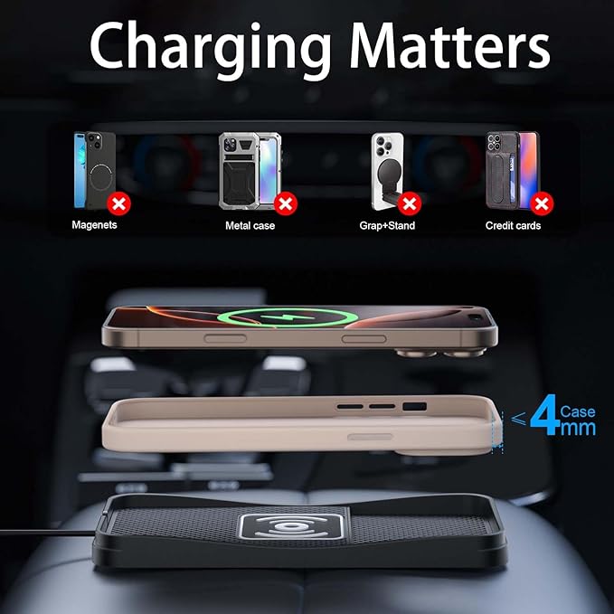 Car Wireless Charger Pad for Chevrolet S10 Pickup 2000-2004, Fast Car Wireless Charging Pad for Car Center Console, Non Slip Charging Mat,1M-USB
