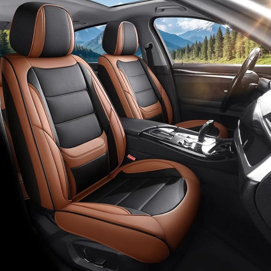 Car Seat Covers Custom Fit for Chevrolet/Chevy Cobalt 2004-2010 , Premium Faux Leather Waterproof Car Seat Protectors with Lumbar Support, Breathable Anti-Slip Easy to install(Black&Brown,Full set)